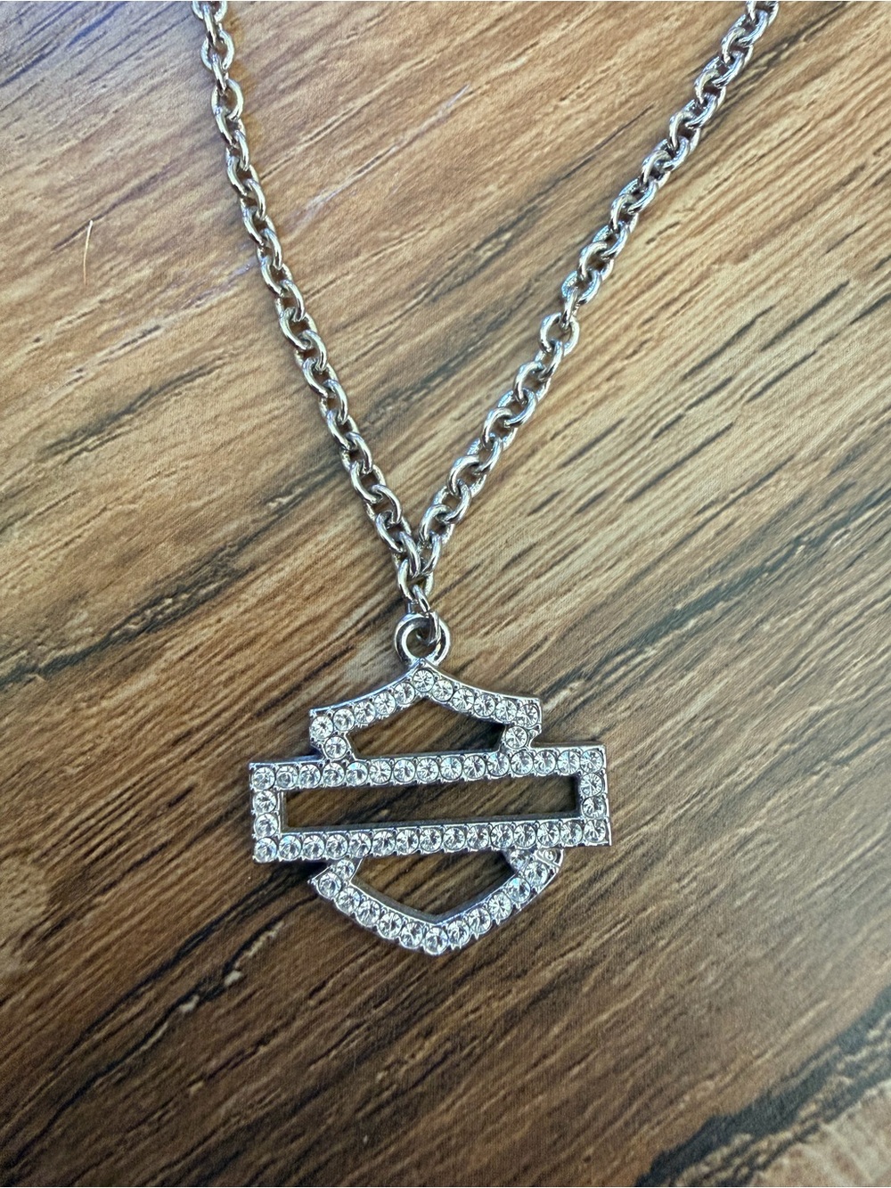 Harley-Davidson Silver Crystal Bar & Shield Pendant Necklace